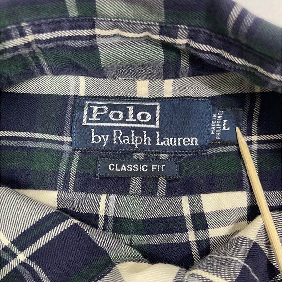 Vtg Polo Ralph Lauren Shirt Mens Classic Fit L Tartan Plaid Long Sleeve Grunge - Picture 9 of 12